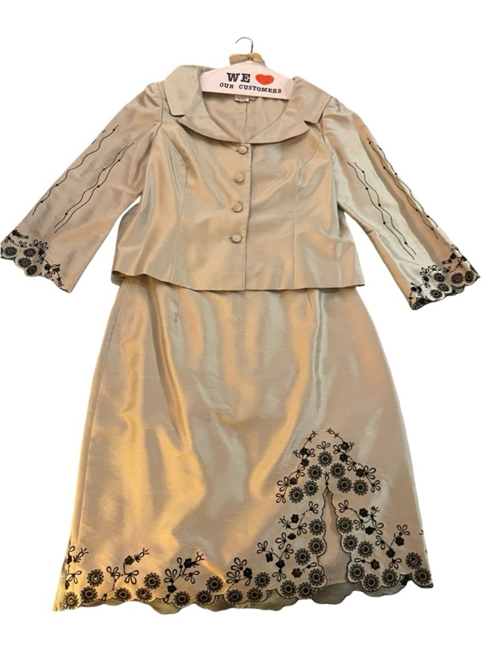 Floral-Embroidered Skirt Suit